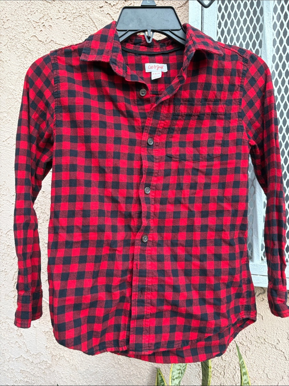 Cat & Jack Red and Black Plaid Kids Button-Up Shirt &